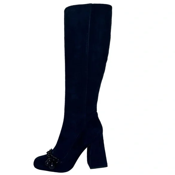 Tory Burch Boots Addison 95 MM Lancaster Suede Royal Navy Blue Size 9 M Medium - Picture 5 of 17